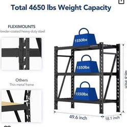 ✌️ FLEXIMOUNTS FS24 Garage Shelving, 3-Tier Adjustable Shelf, 4650 lbs Weight Capacity Storage Rack, 4-Foot Tall, Heavy Duty Industrial Metal Shelving