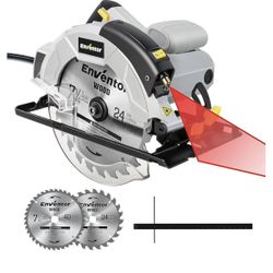 Enventor 7-1/4-Inch Circular Saw, 10A Pure Copper Motor Electric Circular Saws with Laser Guide, 2 Blade Saws (40T/24T), Max Cutting Depth 2-7/16"(90°