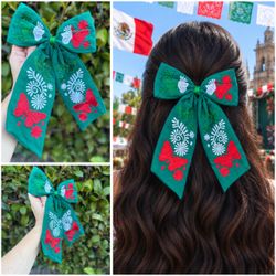 Mexican Independence Day Green Tricolor Butterfly Hair Bow - Moño Verde Mariposa Tricolor Mexicano