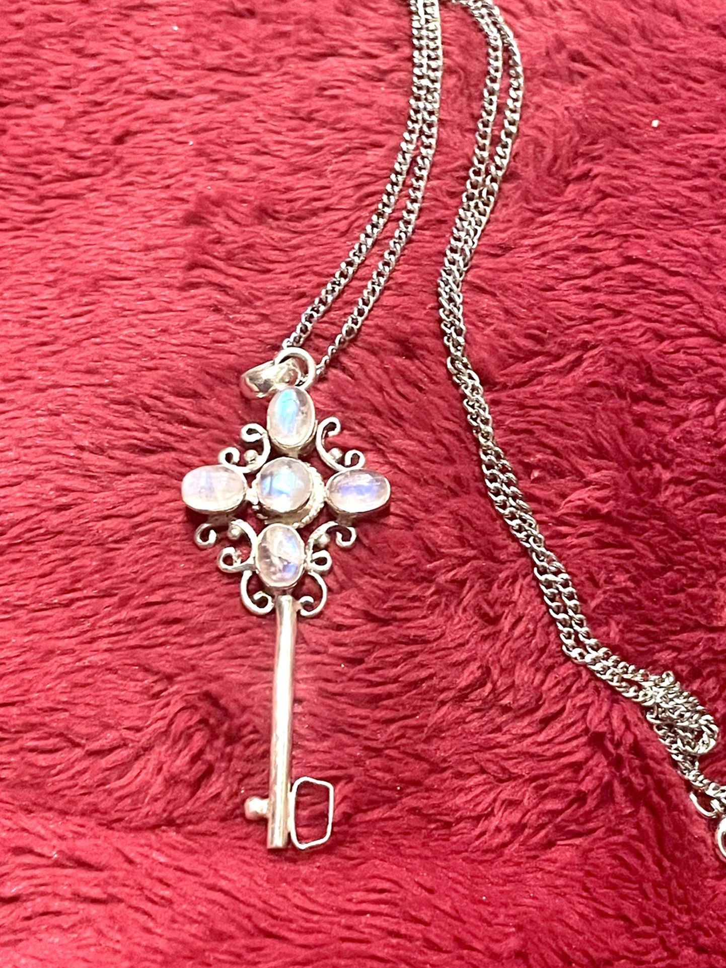 Sterling Moonstone Key Pendant Nklc