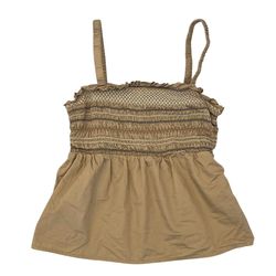 Old Navy Womens XS Sleeveless Smocked Babydoll Top Beige Wrapping Paper