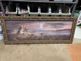 Framed Lioness and Cub Art Print
