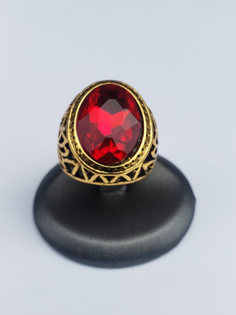 Size 10.5 Antique Gold Plated Ring Stone Vintage Jewelry For Men and Women Ring Red