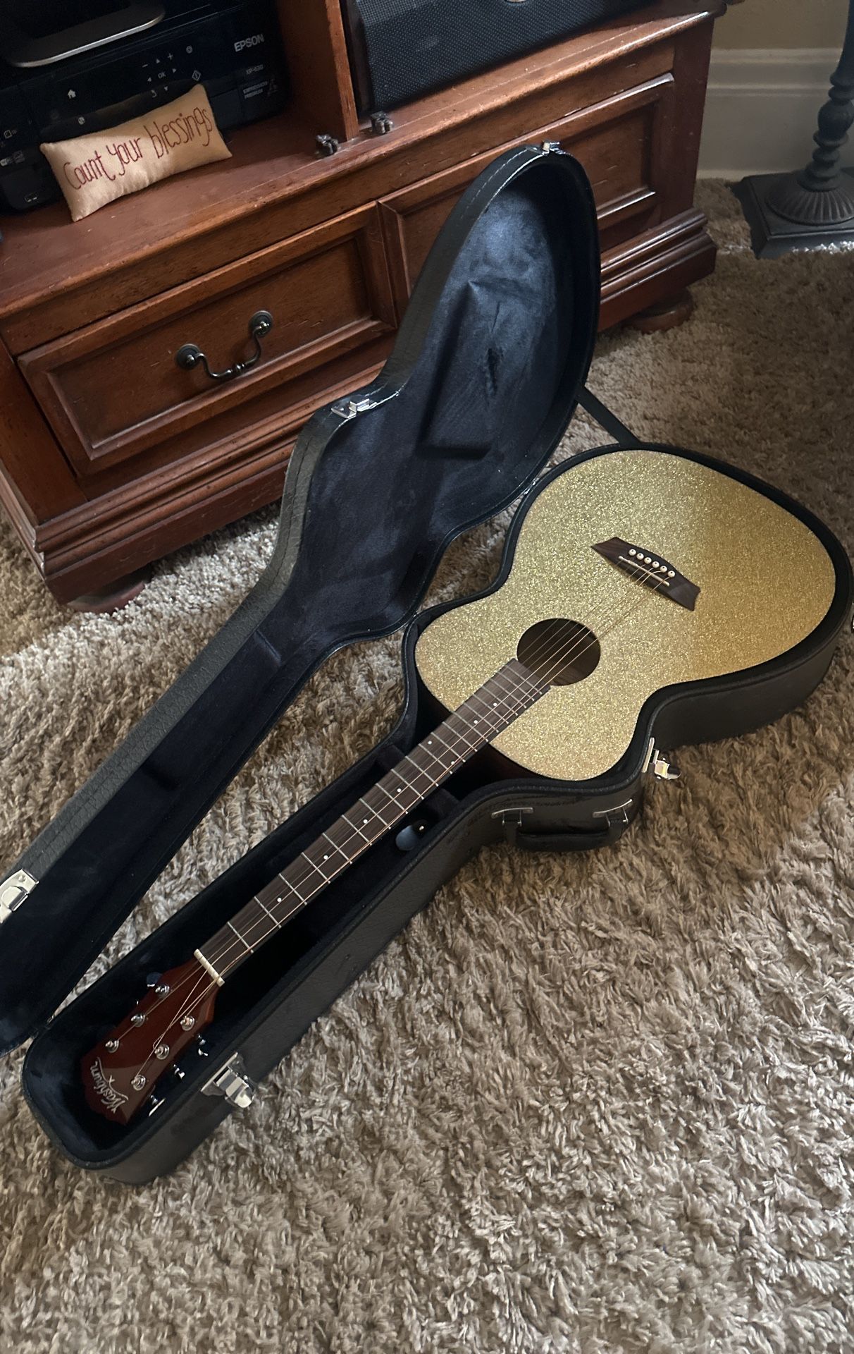 Washburn (Gold Glitter covered)Acoustic Electric Guitar w/ Hard Case.