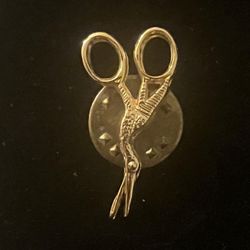 Vintage 60s Stork Crane Scissors Gold Tone Tie Tack Lapel Pin 