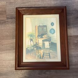 Vintage 1981 Homco C Wray Framed Old Hoosier Cabinet Picture Print Farmhouse