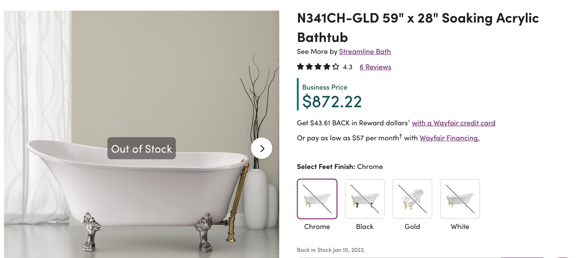 Brand New Soaking Acrylic Bathtub