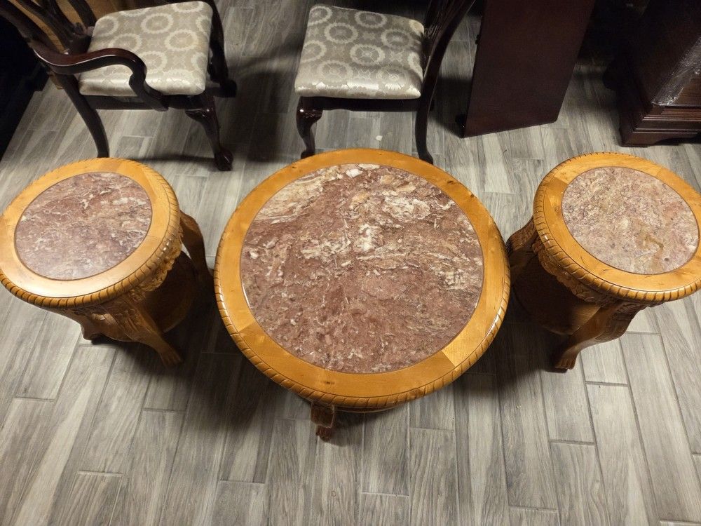 Wood and Stone Table Set
