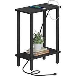TUTOTAK 22.5” Narrow Side Table with Charging Station, Black