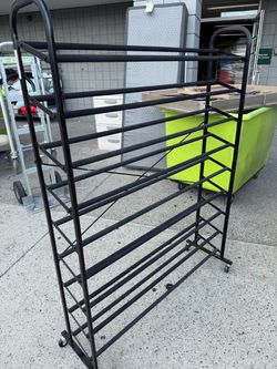 Black Metal Shoe Rack with Wheels
