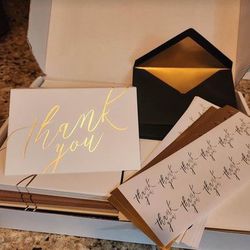 Thank You Cards with Envelopes - Luxury 120 Pack, Gold-Foil-Stamped Interiors & Matching Stickers – Over 64 Unique Combinations, Ideal for Business, W