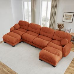 Seattle 150" Modular Chenille 4-Seater U-Shaped Sectional Sofa with Ottomans