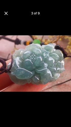 Certificate Jadeite jade Green Twins purity lotus Flower pendant necklace