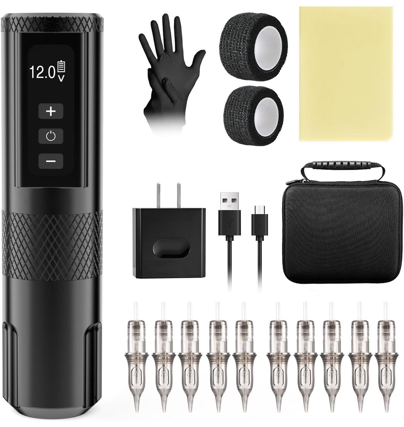 Wireless Tattoo Pen Kit with 70 Levels Speed Adjustable Tattoo Pen 2400mAh Power Digital LED Display Tattoo Machine for Professionals and Beginners