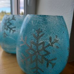 Light Blue Glass Candle Holders