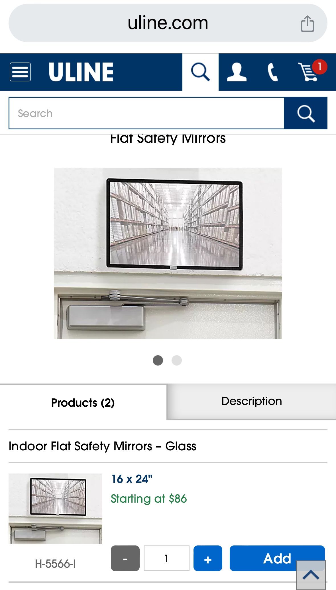Uline 16” X 24” Safety Mirror