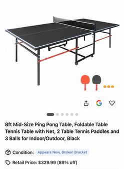 8ft Foldable Ping Pong Table with Net and Paddles