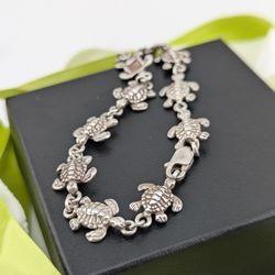 Tortoise Link 925 Sterling Silver Bracelet for Good Luck 