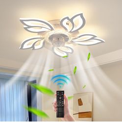Modern 26.7in Bladeless Fandelier Ceiling Fan with Light, Remote - 6 Speed, Timing, Dimmable - White