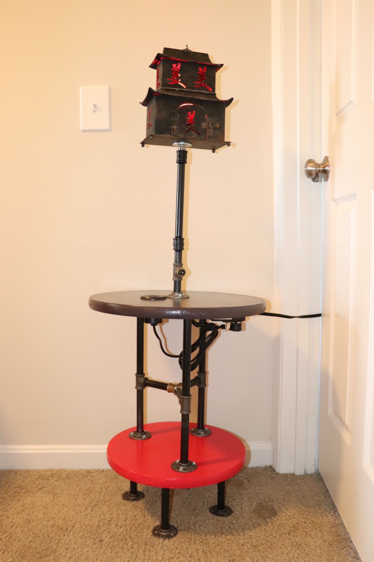 STEAMPUNK BILL MT#9 Japanese Antique Tea Lantern “BEAUTIFUL” Custom Table, Built In Lamp, Outlet & USB Portals & Remote Controlled Color Changing Bulb