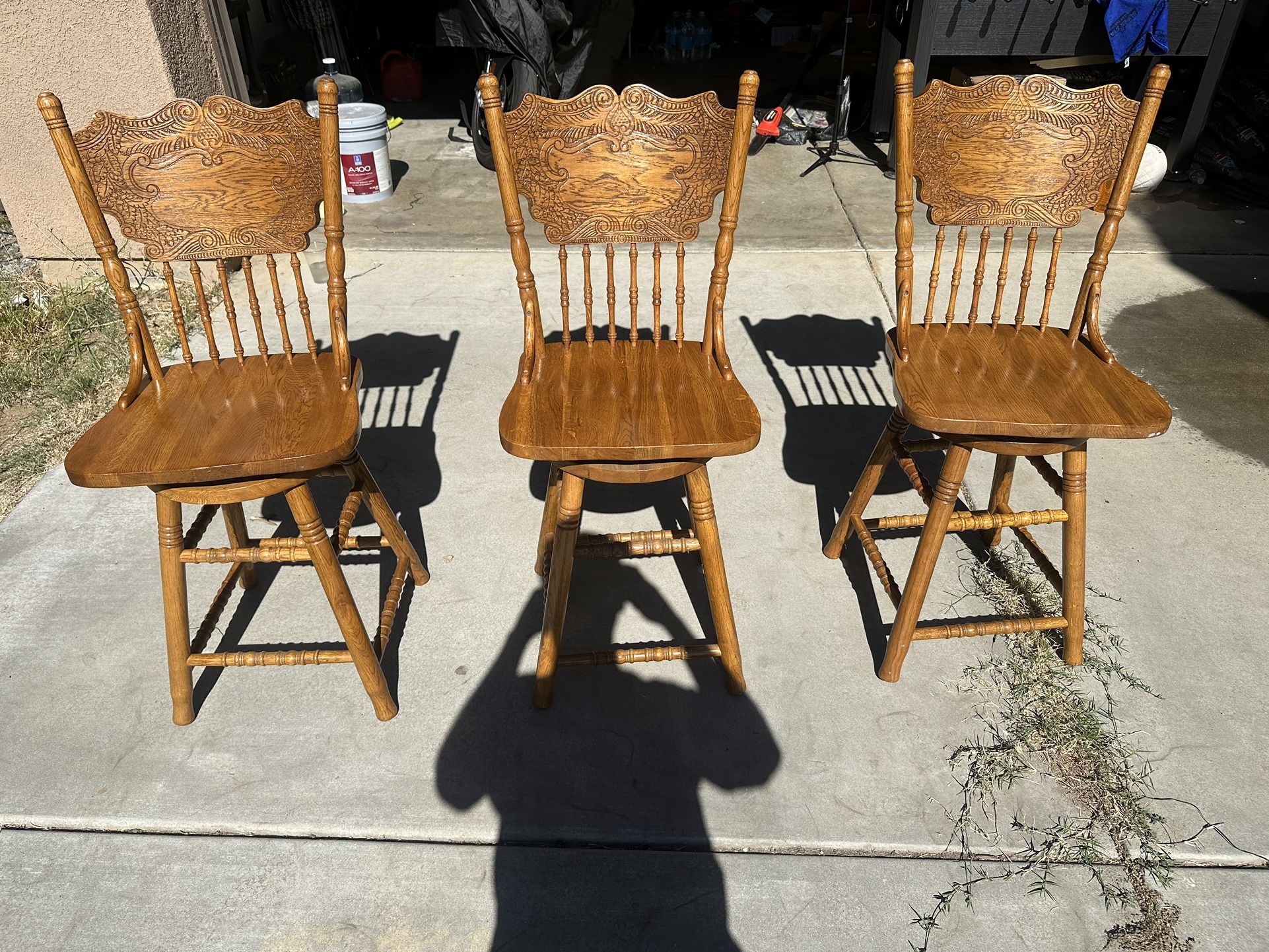 Vintage Solid Wood Swivel Bar Stools 