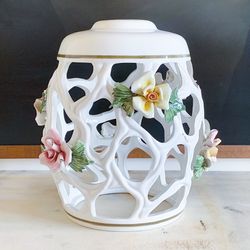 Vintage Capodimonte Porcelain Floral Rose Lamp Shade or Candle Shade signed M Moretto, c. 1960