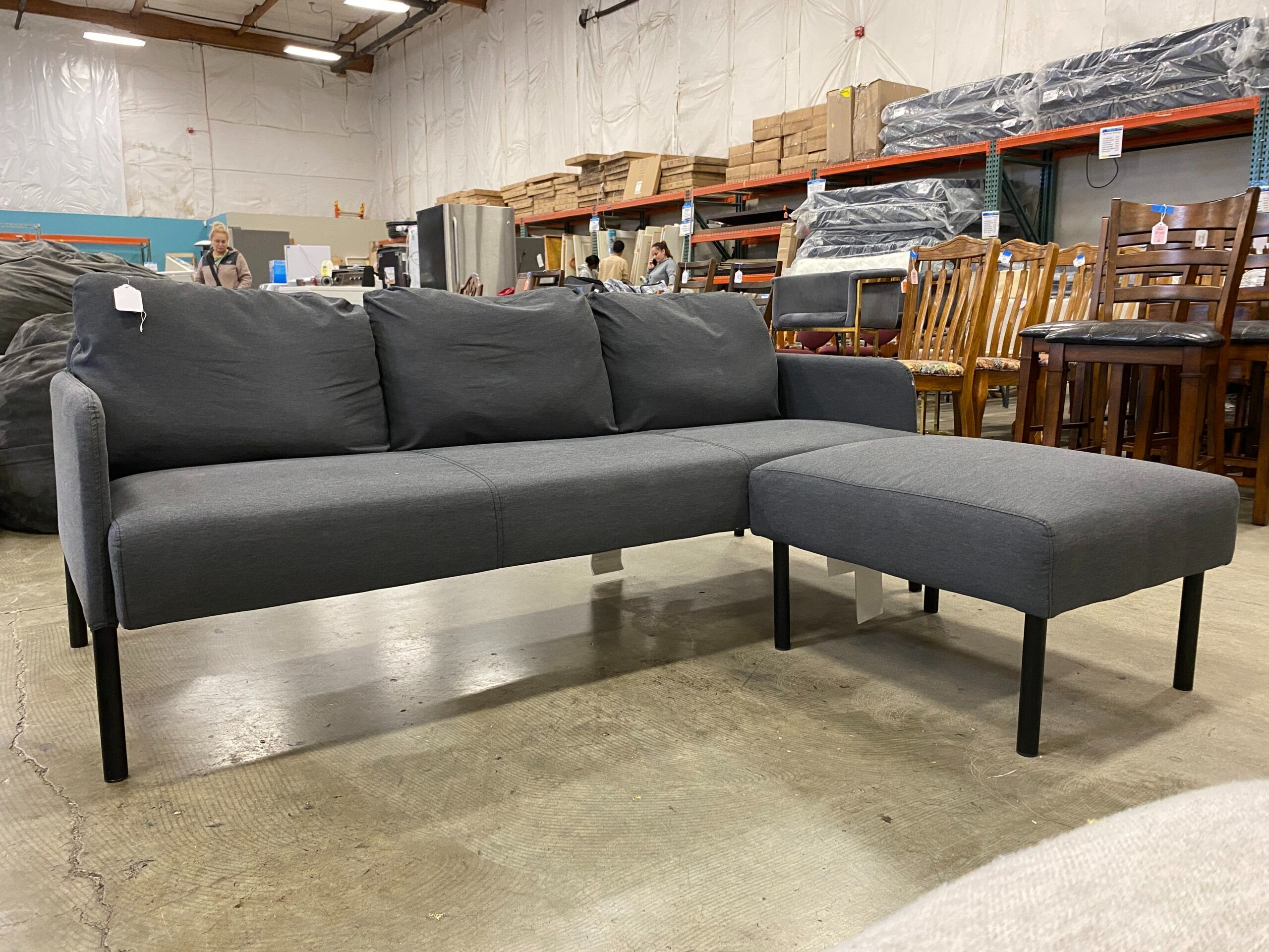 IKEA Glostad Petite Grey Loveseat with Sliding Ottoman