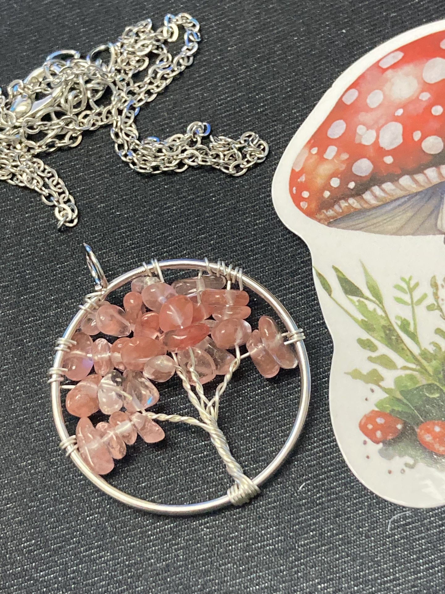 Rose Quartz Wire Wrapped Tree Of Life Necklace