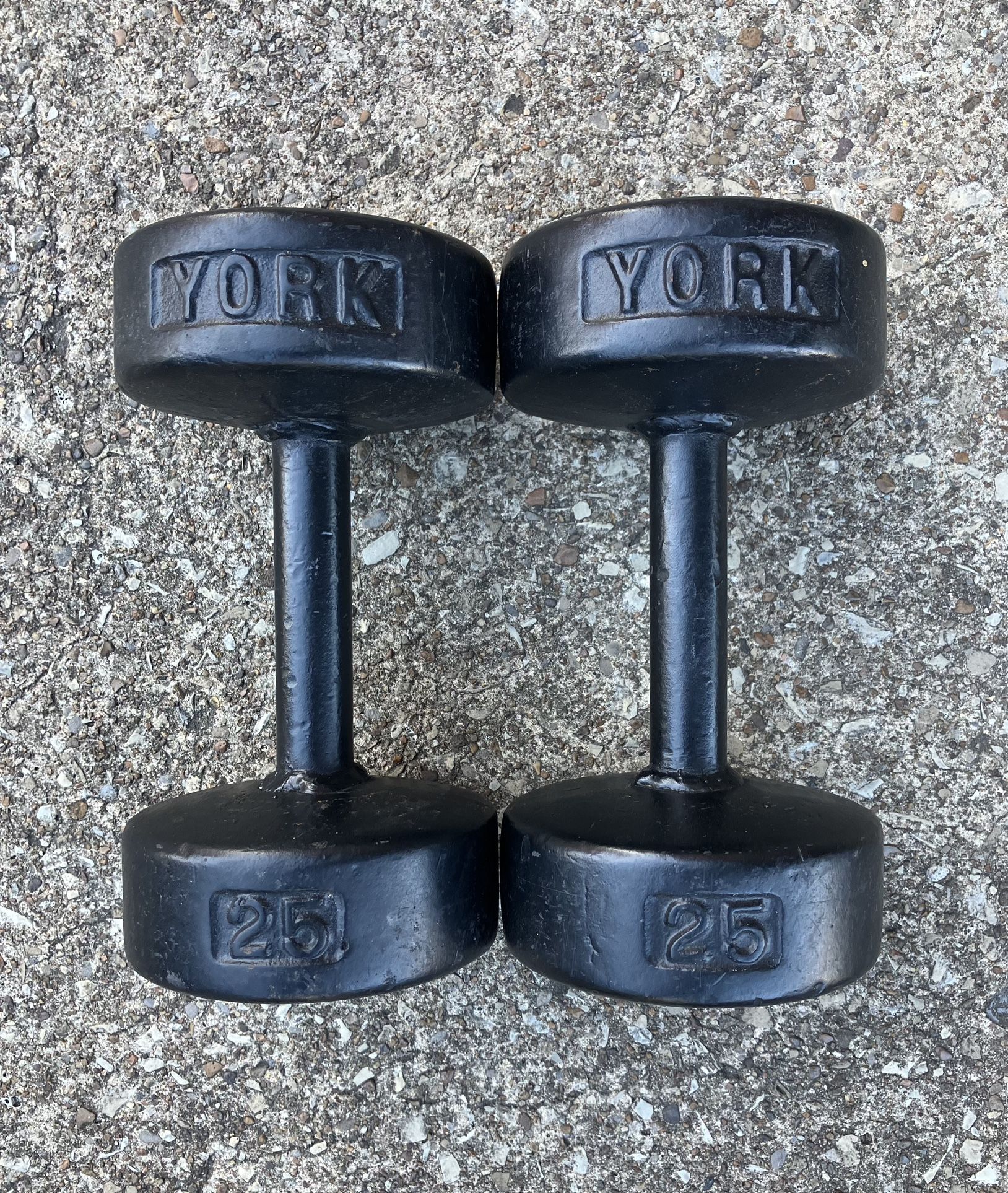 Vintage York Roundhead 25 lb dumbbells 25lbs 25lb dumbbell lbs weights weight round head roundheads