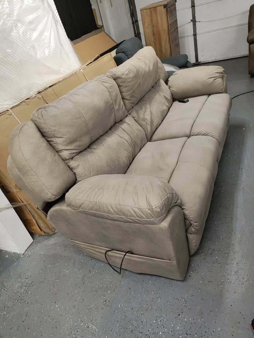 Light Grey Power Recliner Sofa With Massage 