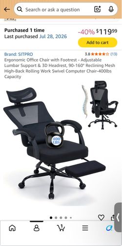 SITPRO Ergonomic Office Chair with Footrest - Adjustable Lumbar Support & 3D Headrest, 90-160° Reclining Mesh High-Back Rolling Work Swivel Computer C