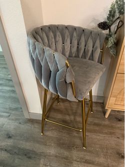 FOUR Gray Velvet Bar Stool with Gold Legs
