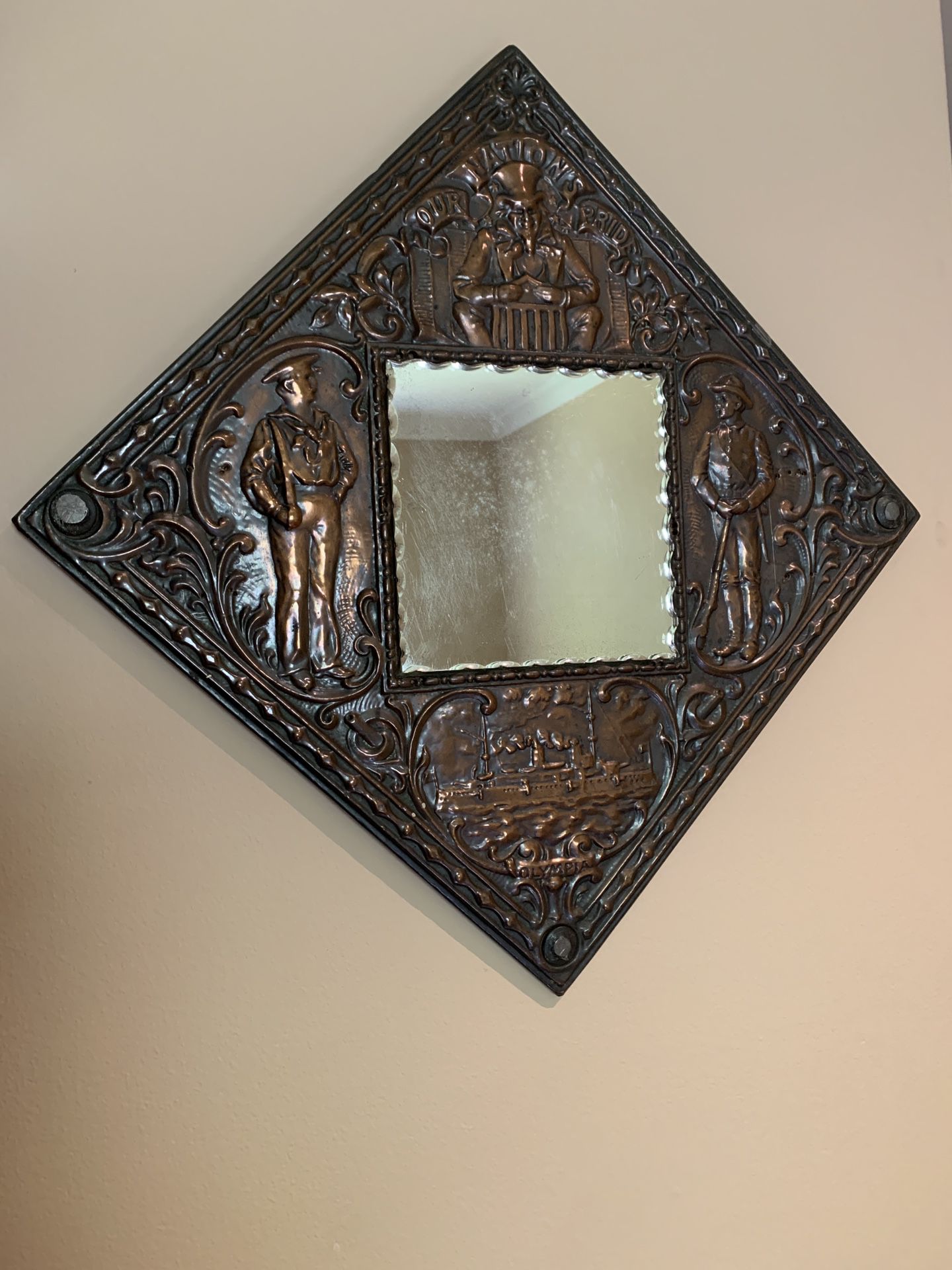 Antique Spanish American War Punched Tin Mirror