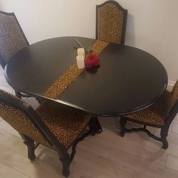 ‼️PRICE DROP ..... FOUR (4) SOLID WOOD "NEWLY REUPHOLSTERED" DINING CHAIRS [by ASHLEY] with WOOD TABLE .....  ALL for $750.00 