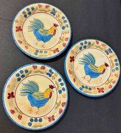 Vintage Hausenware Libby Wilkie 8” Rooster Salad Plates 2001 with Tags Set of 3.