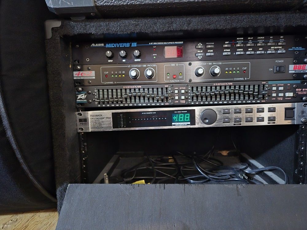 PA components, feedback destroyer, reverb, equalizer etc.