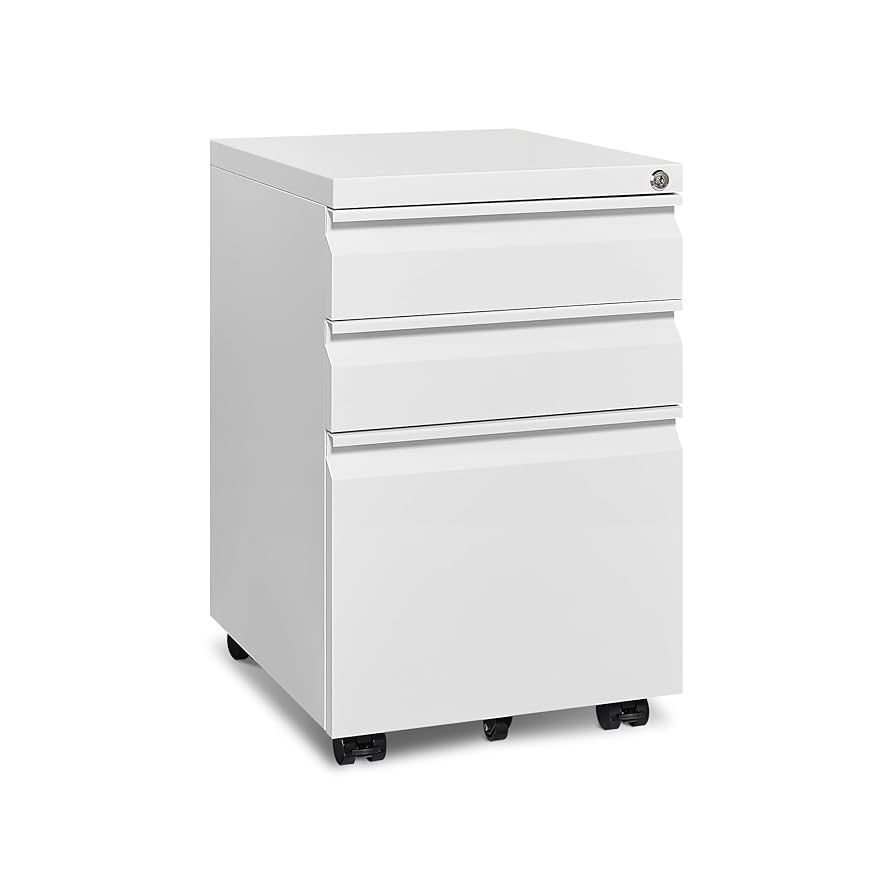 Mobile File Cabinet for Home Office, Lockable 3 Drawer Filing Cabinet with Wheels for A4-Size/Letter-Size/Legal-Size, Fully Assembled Except Casters,