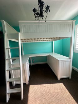 Pottery Barn Beadboard Full-Size Loft Bed with Desk & 6-Drawer Dresser – $650 OBO