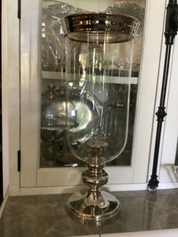 Silverplate/ Glass Hurricane Lantern 8” x 21”