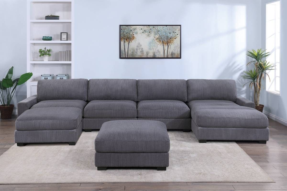 Brand New Super Plush Grey Corduroy Modular Style Sectional...