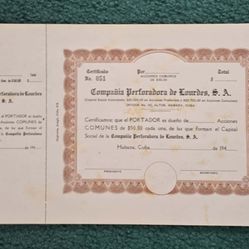 Accion Comun-nueva-1940-compañia Perforadora De Lourdes-habana-cuba