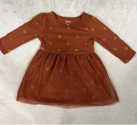 Carter’s Child of Mine Toddler/Baby Girl Long Sleeve Rust Fall Themed Tulle Dress - 18 Mo