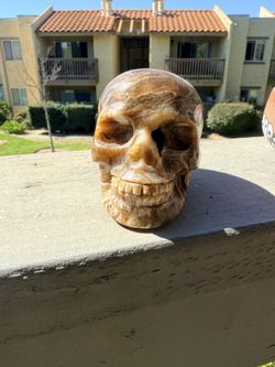 Amber Calcite Skull