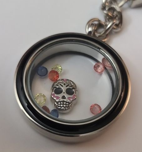 Sugar Skull Floating Charm Locket Keychain