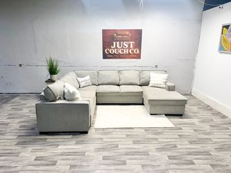 Free Delivery - Bobs Furniture Gray 4 Piece Sectional Couch With Storage And Pullout Bed