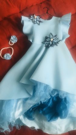 Toddler party wear hi lo dress with bracelet & necklace