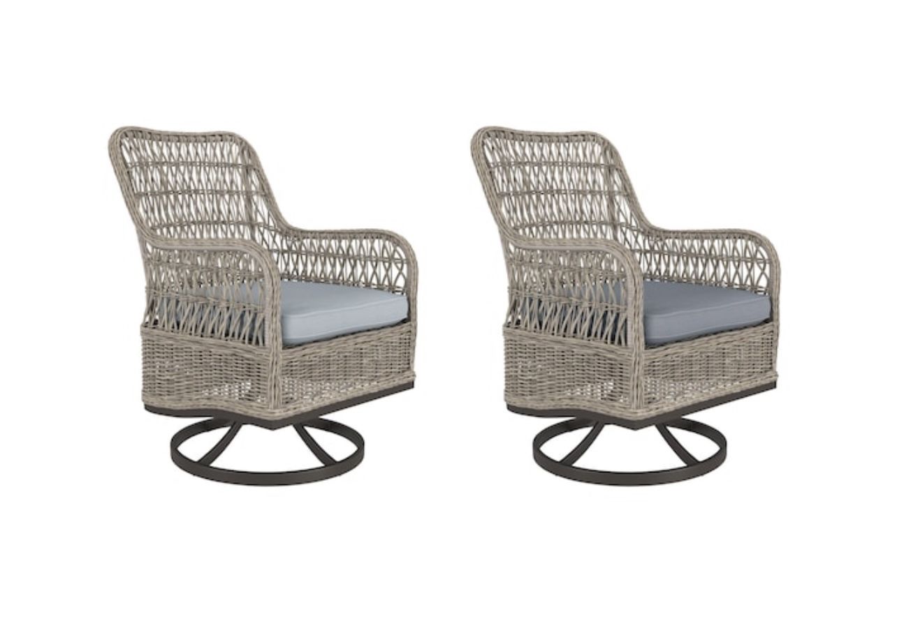 2 Set Of Swivel Dining Chair with Blue Cushioned Seat