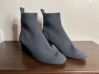 Gray Ribbed Knit Sock Ankle Boots