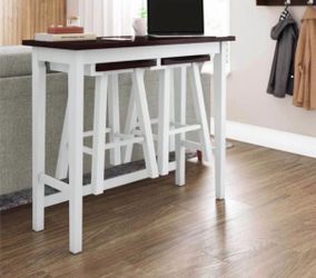 White/Brown, Particle Board 42 in. Kitchen Prep Table with 3-Stools