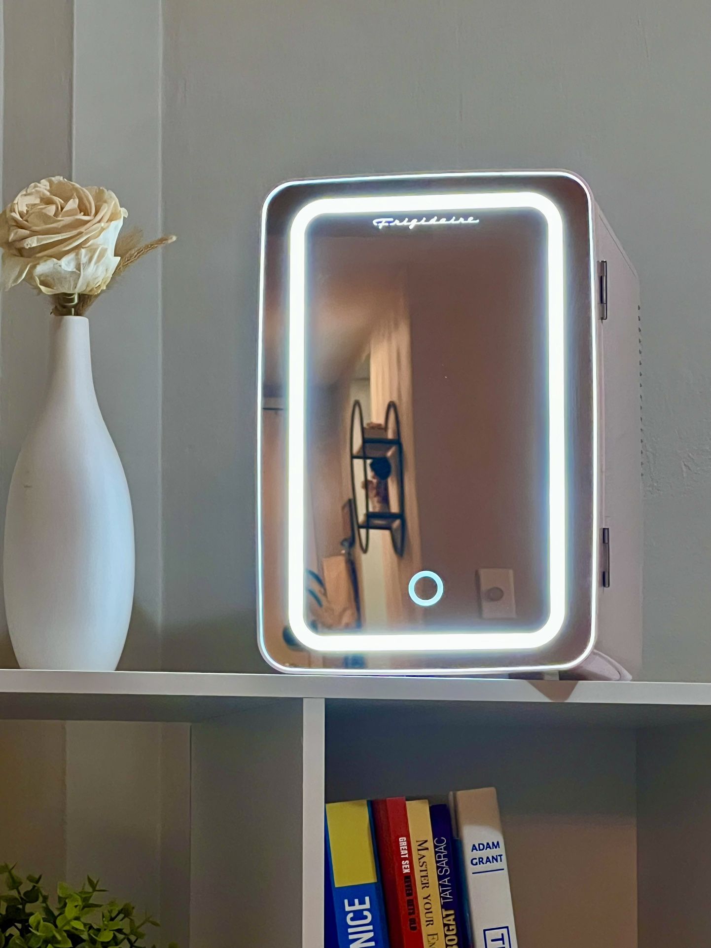 FRIGIDAIRE Mini Fridge with LED Mirror – Pink, 6.5L (Holds 9 Cans)